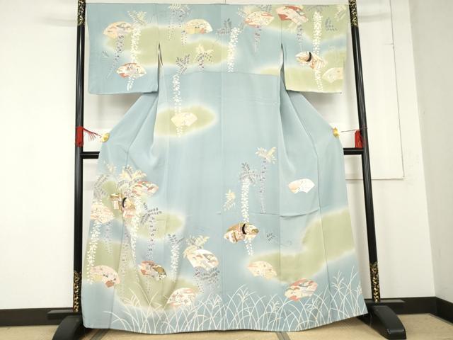 平和屋着物●訪問着 友禅 地紙人物風景花文 暈し染め 金彩 正絹 逸品 未使用 AABE2773cs