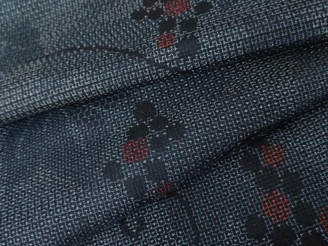 平和屋着物●本塩沢 110亀甲 葡萄蔦の葉文 正絹 逸品 AABE2850cs