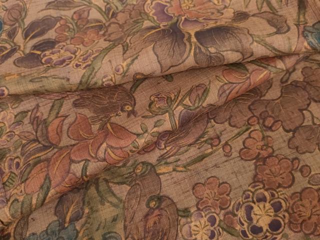 平和屋着物●上質な紬 手描き 花鳥文 正絹 逸品 AABE2903cs