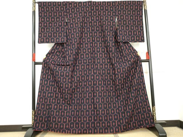 平和屋着物●上質な紬 亀甲文 正絹 逸品 AABE2913cs