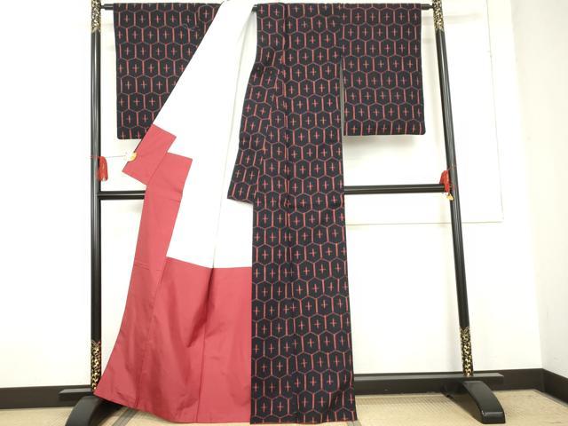 平和屋着物●上質な紬 亀甲文 正絹 逸品 AABE2913cs