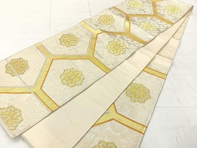 平和屋着物◎六通柄袋帯 唐織 亀甲花文 金銀糸 正絹 逸品 AABE2995uk