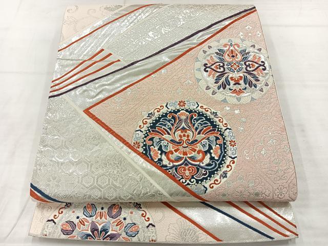 平和屋着物◎六通柄袋帯 唐織 花丸文 銀糸 正絹 逸品 AABE3033uk