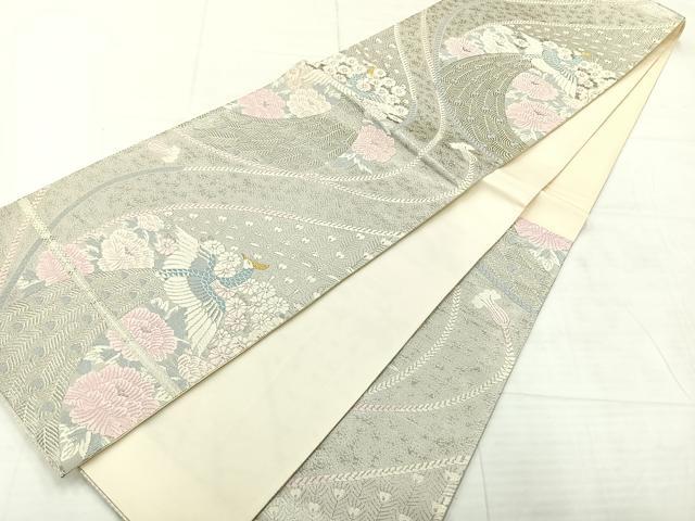 平和屋着物◎六通柄袋帯 唐織 孔雀花文 金銀糸 正絹 逸品 AABE3037uk