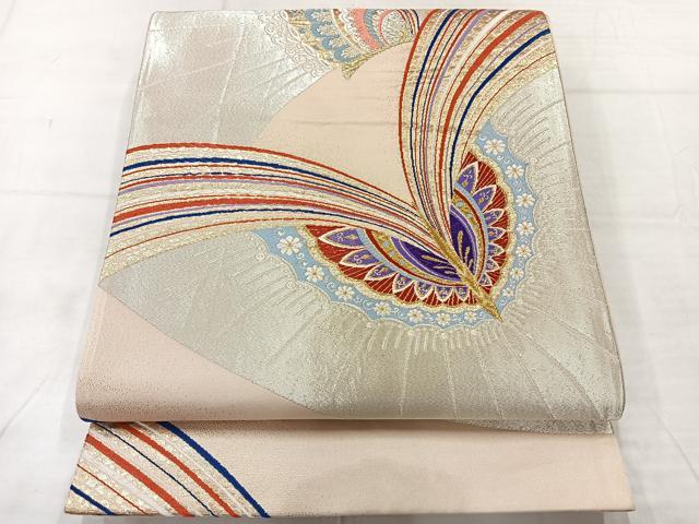 平和屋着物◎六通柄袋帯 舞蝶文 金銀糸 正絹 逸品 AABE3058uk