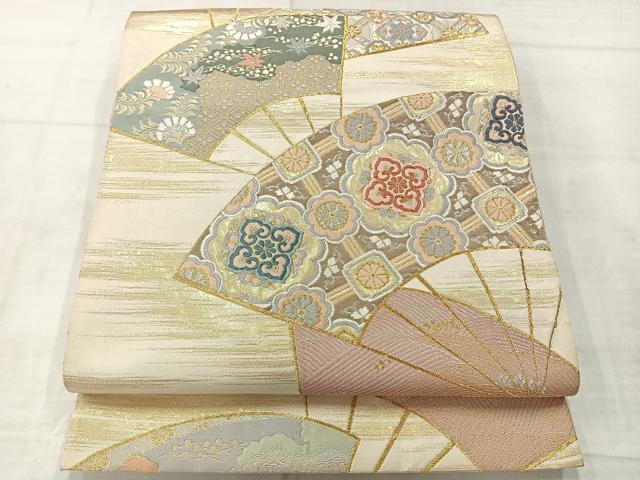 平和屋着物◎六通柄袋帯 扇面天井文 金銀糸 正絹 逸品 AABE3092uk