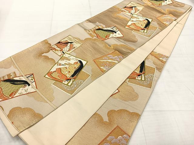 平和屋着物◎六通柄袋帯 雲取り人物文 金糸 正絹 逸品 AABE3181uk