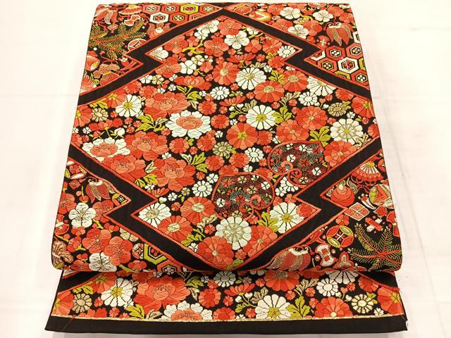 平和屋着物◎六通柄袋帯 唐織 松川菱花文 金糸 正絹 逸品 AABE3212uk