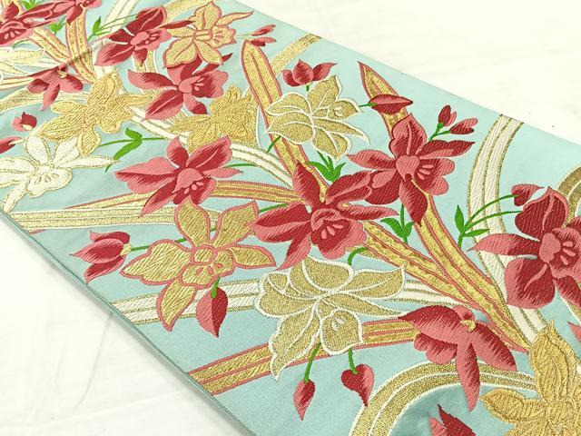 平和屋着物◎六通柄袋帯 唐織 草花文 金糸 正絹 逸品 AABE3219uk