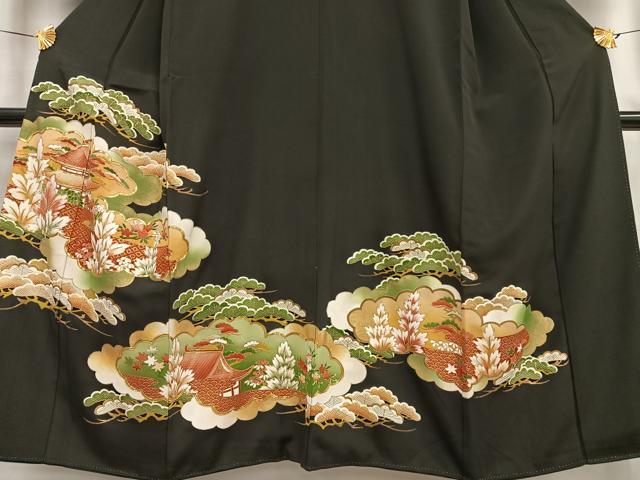 平和屋着物■豪華黒留袖 駒刺繍 雲取り風景松文 暈し染め 金銀彩 金銀糸 正絹 逸品 AABE3283oa