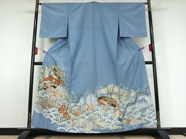 平和屋着物▽色留訪問着 単衣 立波花文 金彩 洗える着物 AABE3388jh