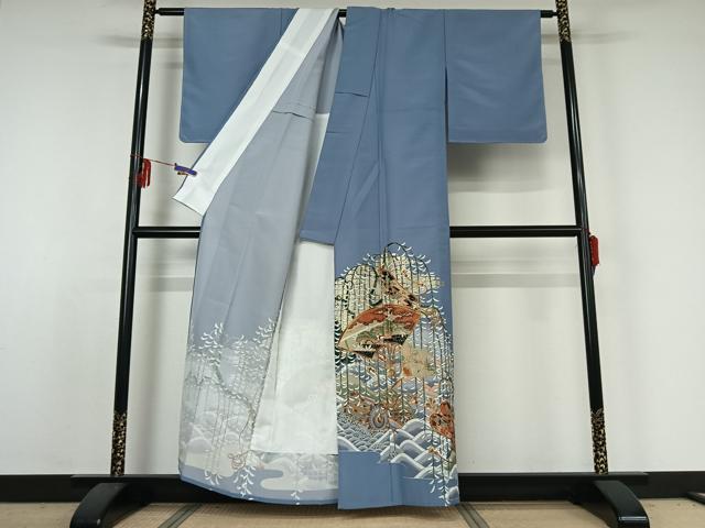 平和屋着物▽色留訪問着 単衣 立波花文 金彩 洗える着物 AABE3388jh