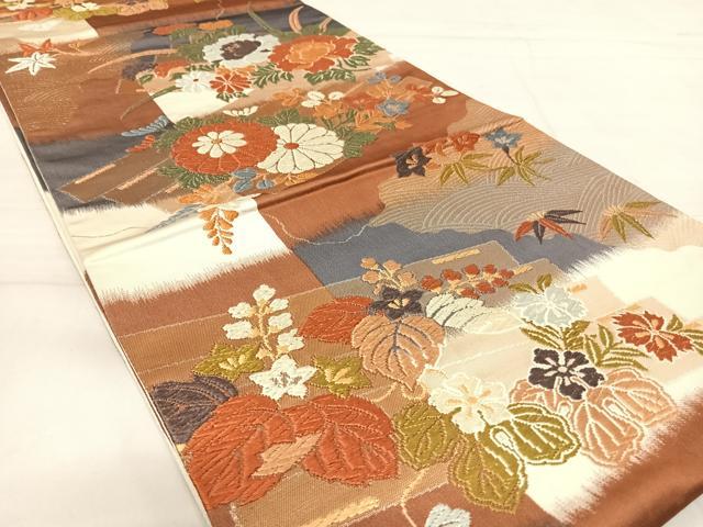 平和屋着物◎六通柄袋帯 唐織 花筏文 金銀糸 正絹 逸品 AABE3485yx