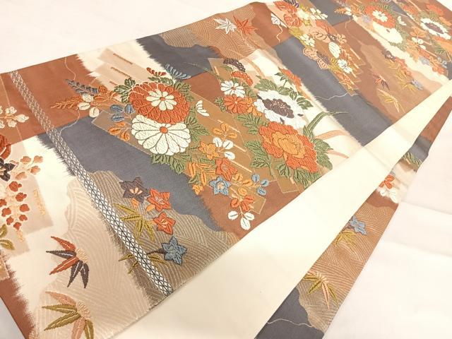 平和屋着物◎六通柄袋帯 唐織 花筏文 金銀糸 正絹 逸品 AABE3485yx