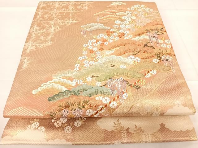 平和屋着物◎六通柄袋帯 唐織 優都里 吉祥松文 金糸 正絹 逸品 AABE3521yx