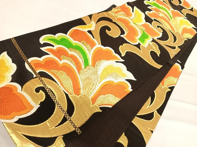 平和屋着物◎六通柄袋帯 唐織 更紗花文 金糸 正絹 逸品 AABE3567yx