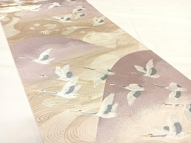 平和屋着物◎六通柄袋帯 唐織 飛鶴遠山立波文 金糸 正絹 逸品 AABE3586yx