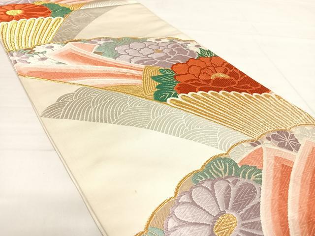 平和屋着物◎六通柄袋帯 唐織 草花文 金銀糸 正絹 逸品 AABE3621yx
