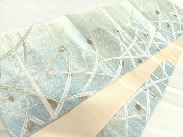 平和屋着物◎六通柄袋帯 草葉文 銀糸 引箔 正絹 逸品 AABE3626yx