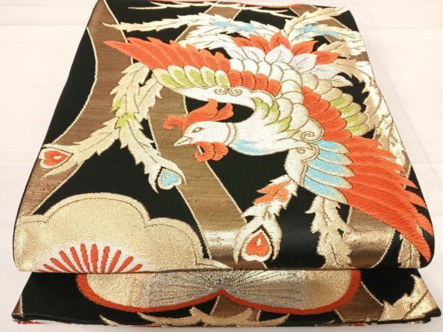 平和屋着物◎六通柄袋帯 唐織 鳳凰立涌文 黒地 金銀糸 正絹 逸品 AABE3628yx