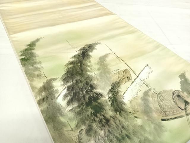 平和屋着物◎太鼓柄袋帯 作家物 手描き 風景文 正絹 逸品 AABE3634yx