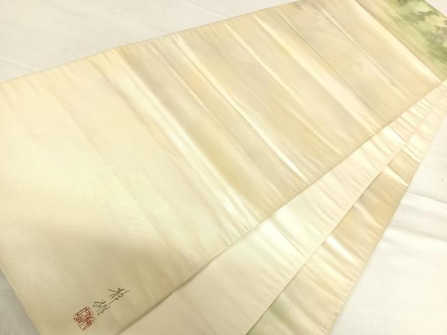 平和屋着物◎太鼓柄袋帯 作家物 手描き 風景文 正絹 逸品 AABE3634yx