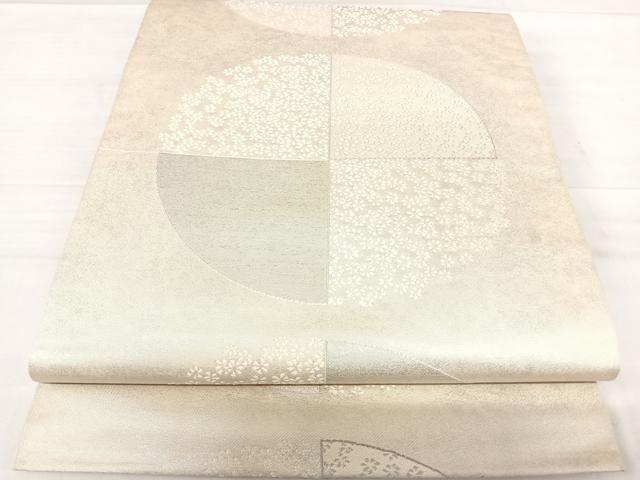 平和屋着物◎六通柄袋帯 幾何学花文 銀糸 正絹 逸品 AABE3635yx