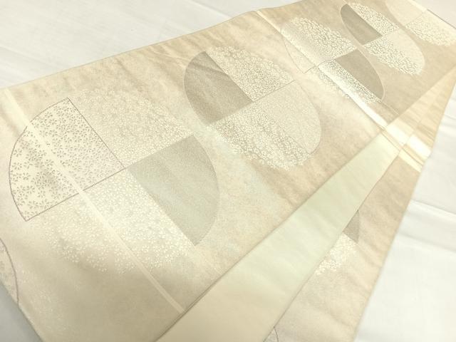 平和屋着物◎六通柄袋帯 幾何学花文 銀糸 正絹 逸品 AABE3635yx