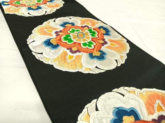 平和屋着物◎六通柄袋帯 唐織 正倉院花文 黒地 金銀糸 正絹 逸品 AABE3644yx