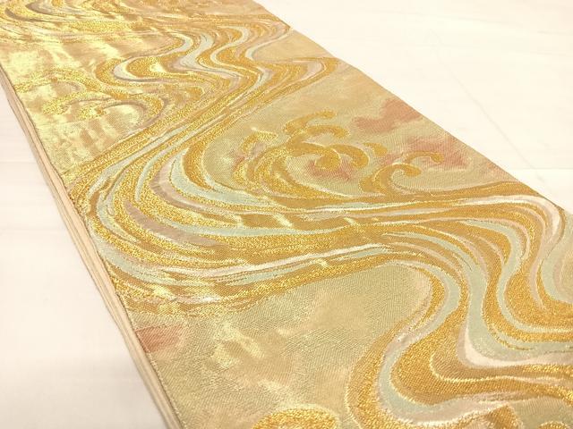 平和屋着物◎六通柄京袋帯 立波文 金糸 正絹 逸品 AABE3646yx
