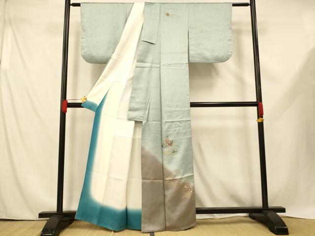 平和屋着物■訪問着 刺繍 花車文 暈し染め 金銀彩 正絹 逸品 AABE3738fw