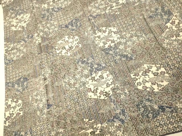 平和屋着物■上質な小紋 亀甲花鳥吉祥文 鬼しぼ縮緬 正絹 逸品 AABE3745fw