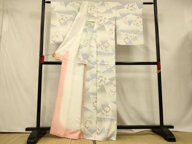 平和屋着物■上質な小紋 切り嵌め草花文 暈し染め 正絹 逸品 AABE3846fw