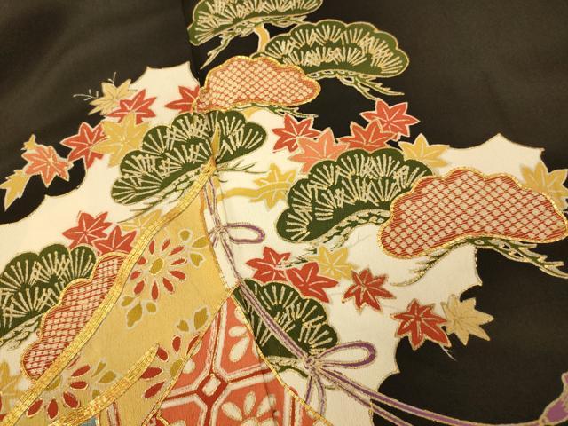 平和屋着物■豪華黒留袖 駒刺繍 吉祥草花文 金彩 正絹 逸品 AABE3858fw