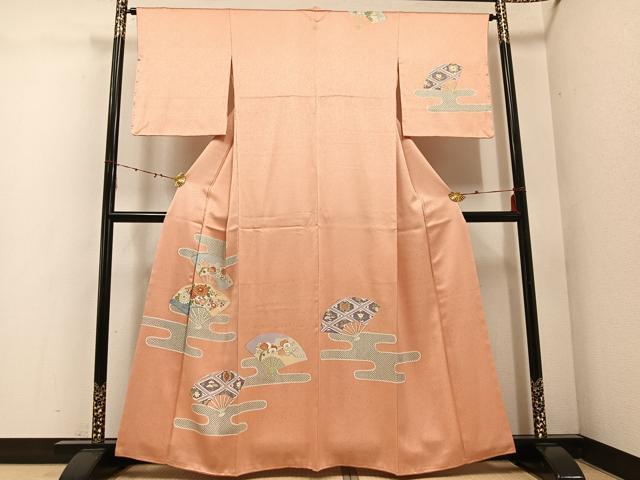 平和屋着物●訪問着 駒刺繍 松竹梅扇面花文 金彩 高島屋扱い 正絹 逸品 未使用 AABE3950ph