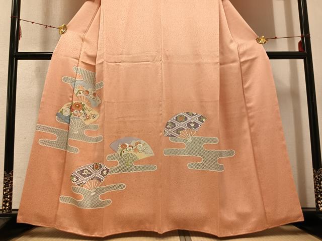 平和屋着物●訪問着 駒刺繍 松竹梅扇面花文 金彩 高島屋扱い 正絹 逸品 未使用 AABE3950ph
