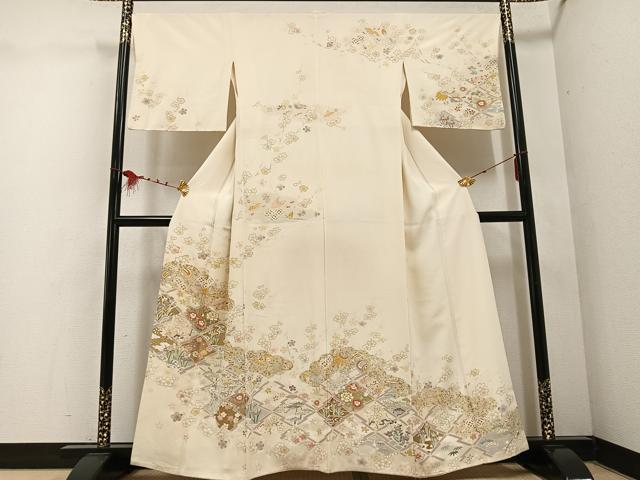 平和屋着物●訪問着 駒刺繍 松皮菱草花宝尽くし 金彩 正絹 逸品 AABE3994ph