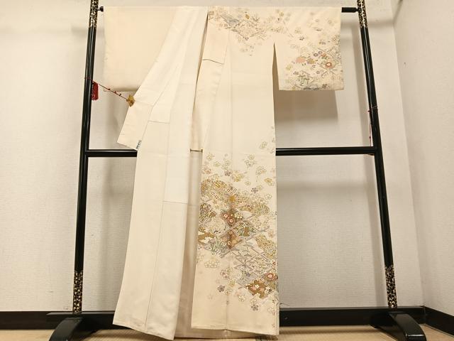 平和屋着物●訪問着 駒刺繍 松皮菱草花宝尽くし 金彩 正絹 逸品 AABE3994ph