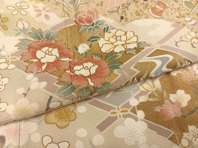 平和屋着物●訪問着 駒刺繍 松皮菱草花宝尽くし 金彩 正絹 逸品 AABE3994ph