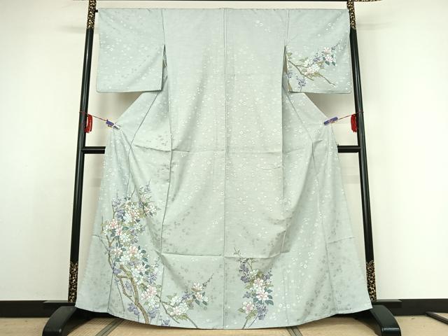 平和屋着物▽訪問着 単衣 枝花文 金彩 洗える着物 AABE4012jh