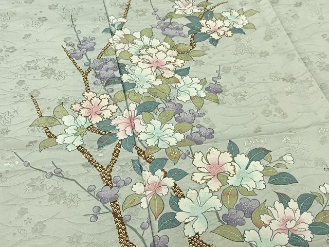 平和屋着物▽訪問着 単衣 枝花文 金彩 洗える着物 AABE4012jh