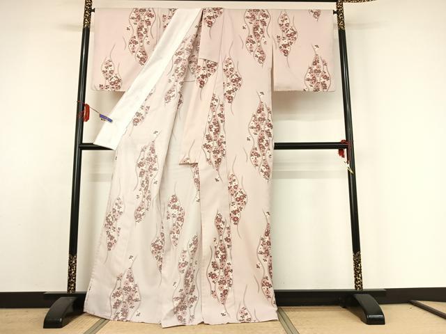 平和屋着物▽小紋 単衣 立涌花文 洗える着物 AABE4025jh