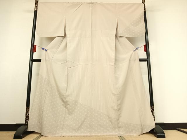 平和屋着物▽訪問着 本塩沢 単衣 麻の葉文様 正絹 逸品 AABE4104jh