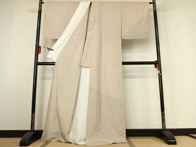平和屋着物▽訪問着 本塩沢 単衣 麻の葉文様 正絹 逸品 AABE4104jh