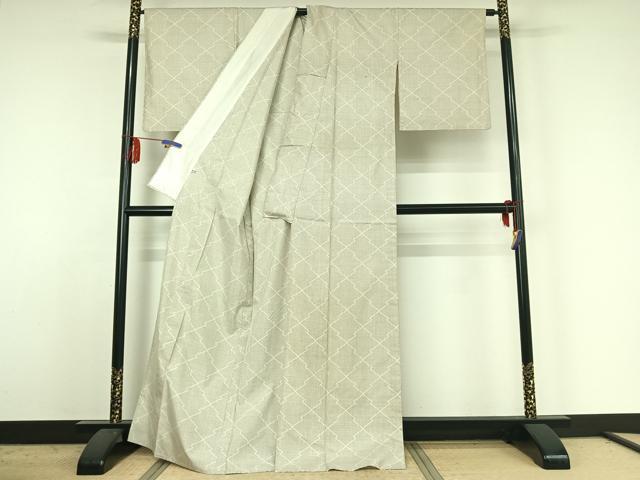 平和屋着物▽本場大島紬 白大島 単衣 松皮菱文 大丸扱い 正絹 逸品 AABE4114jh