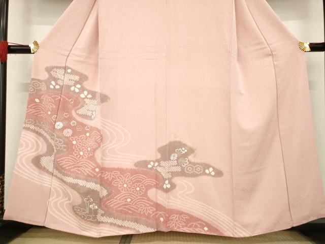 平和屋着物●訪問着 絞り 刺繍 流水花文 金彩 正絹 逸品 AABE4159ck
