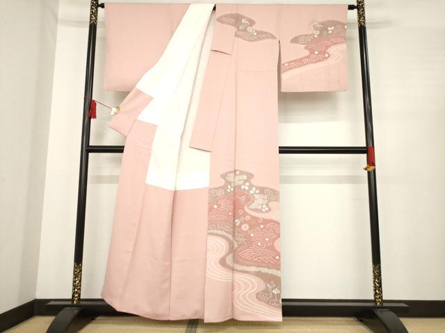 平和屋着物●訪問着 絞り 刺繍 流水花文 金彩 正絹 逸品 AABE4159ck