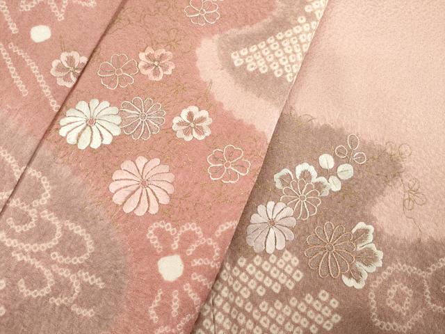 平和屋着物●訪問着 絞り 刺繍 流水花文 金彩 正絹 逸品 AABE4159ck