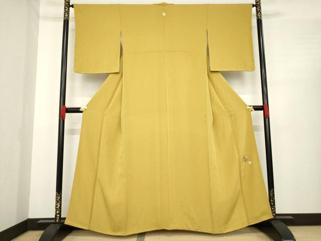 平和屋着物●増井一平の世界 色無地 三日月地紋 山吹茶色 正絹 逸品 AABE4189ck