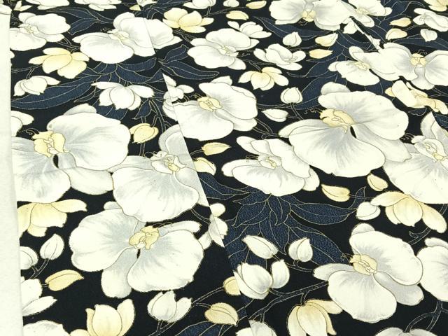平和屋着物▽上質な小紋 単衣 胡蝶蘭 黒地 金彩 正絹 逸品 AABE4251jh
